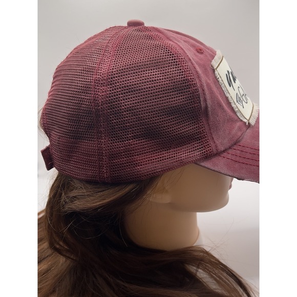 Y'all Hush The Game's On Trucker Hat Maroon Distressed Mesh Snapback Funny Patch - Picture 2 of 7